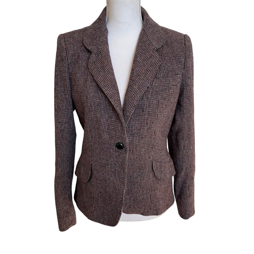 Vintage Quotas Tweed Blazer Size 11/12 Juniors Burgundy Multi Wool Blend Button